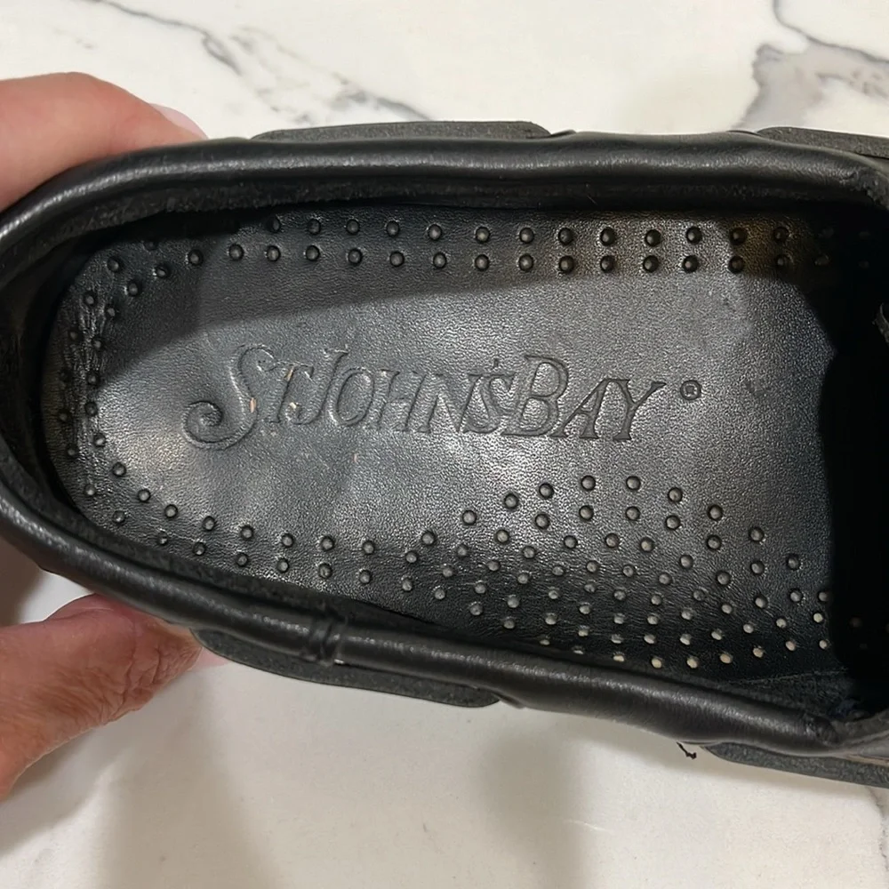 St John’s bay black leather boat shoes